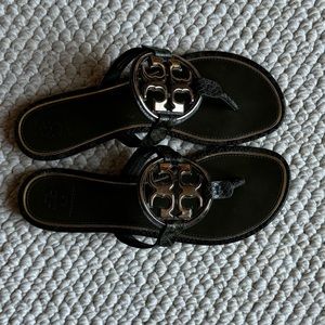 Tory Burch Miller Green Snakeskin Embossed Slide/Sandal